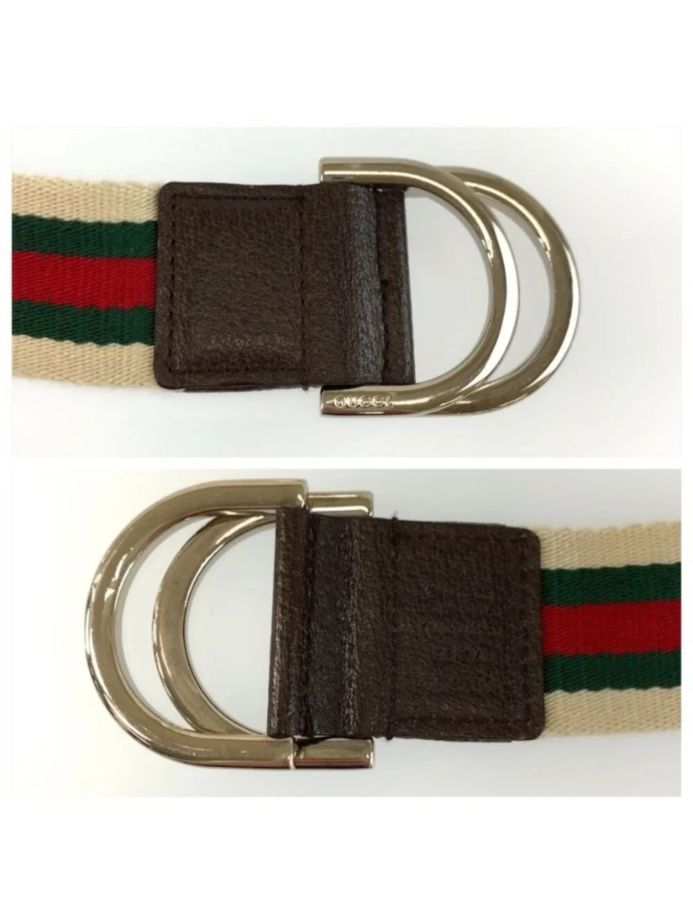 Gucci Sherry Line Double Ring 85 White Green Red Canvas Belt